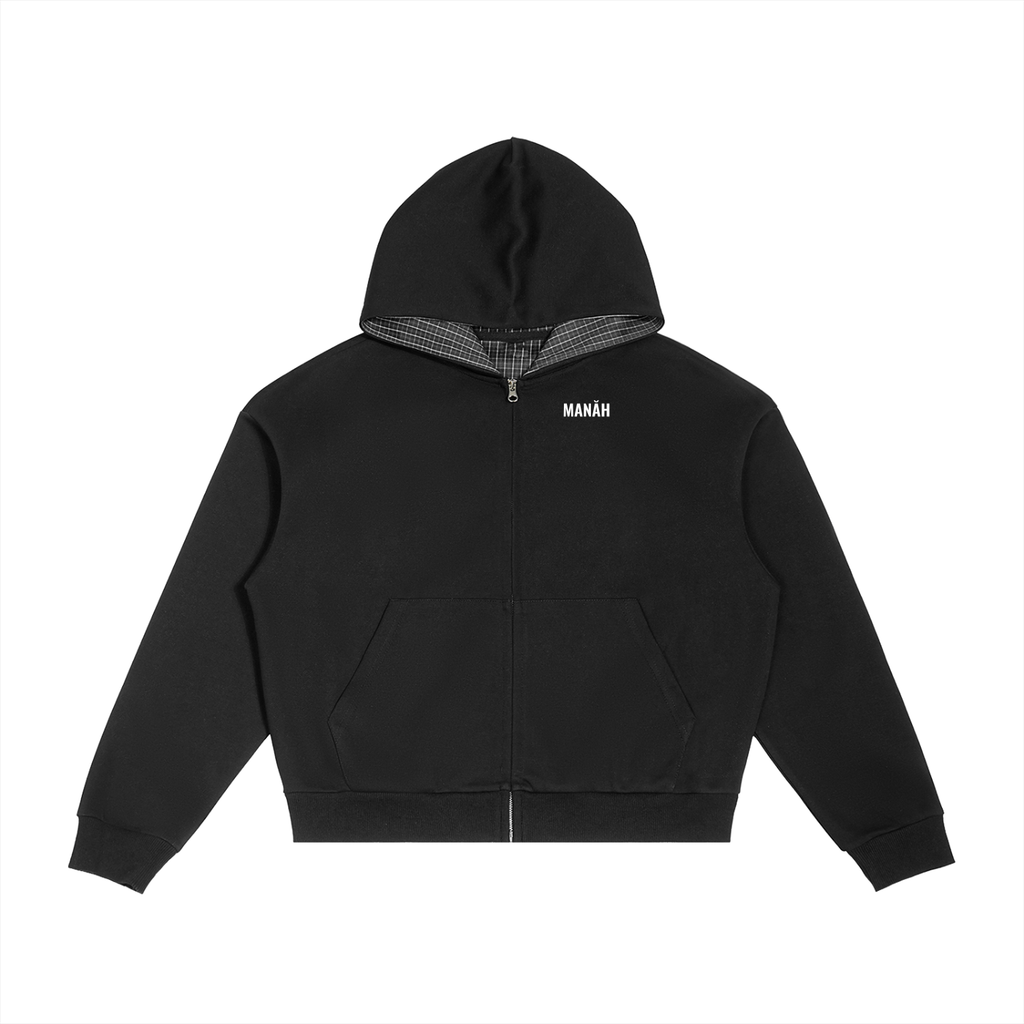 Unisex - MANAH - Contrast Plaid Boxy Zip Hoodie
