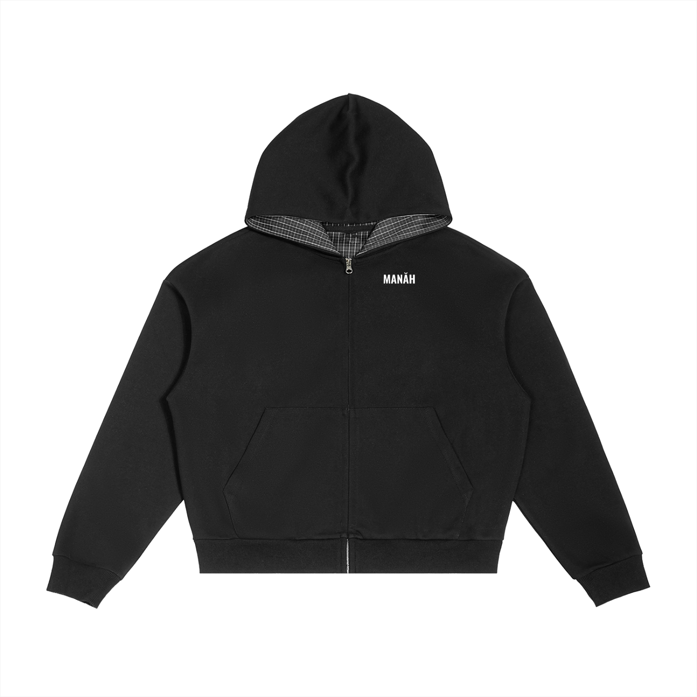 Unisex - MANAH - Contrast Plaid Boxy Zip Hoodie