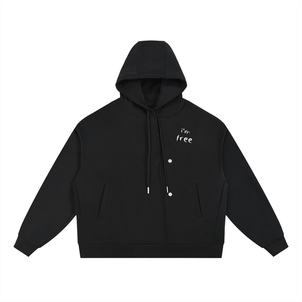Boxy Button Placket Hoodie