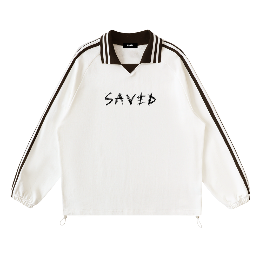 Contrast Striped Lapel Collar Sweatshirt