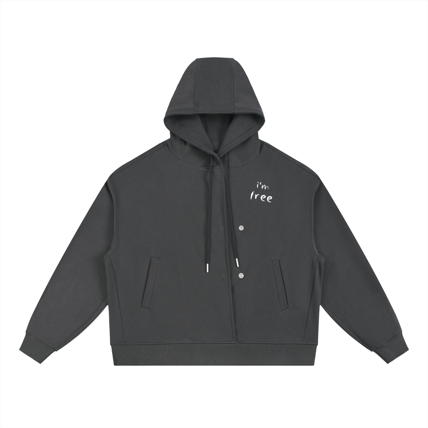 Boxy Button Placket Hoodie